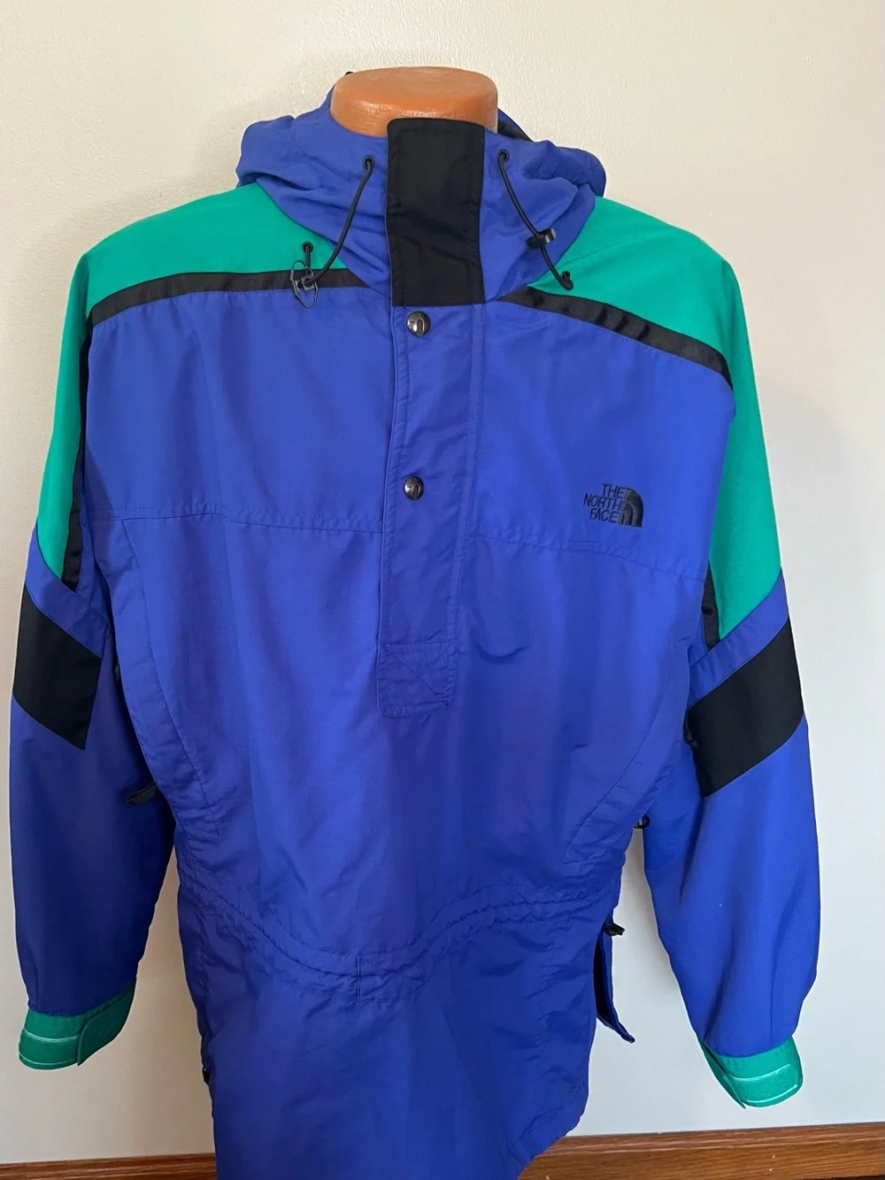 Vintage The North Face Men’s Large Color-Block Anorak Pullover Jacket Blue Green